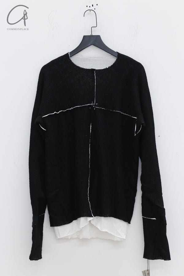 m.a+ Maurizio Amadei two-piece long-sleeved T-shirt Recycled cashmere Italy Artisan handmade MA-T211DM rwsl+jcl10-HEIBAI Black and white